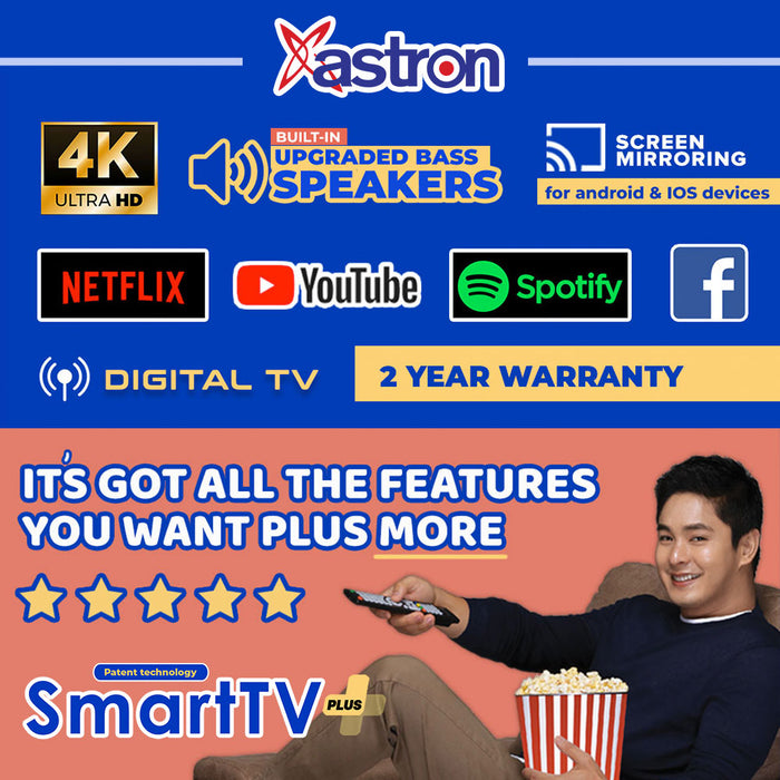 Astron 55" Smart TV+ [A-LED5877+] | Online Exclusive | 4K Resolution | Netflix | 490+ FREE YouTube Channels | 2 Year Warranty