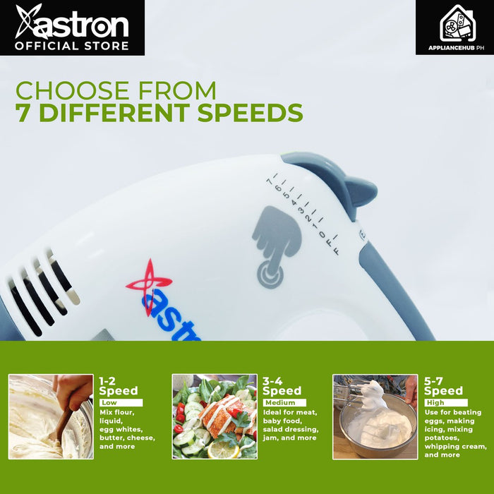 Astron HM-11 7-Speed Electric Hand Mixer (Gray)