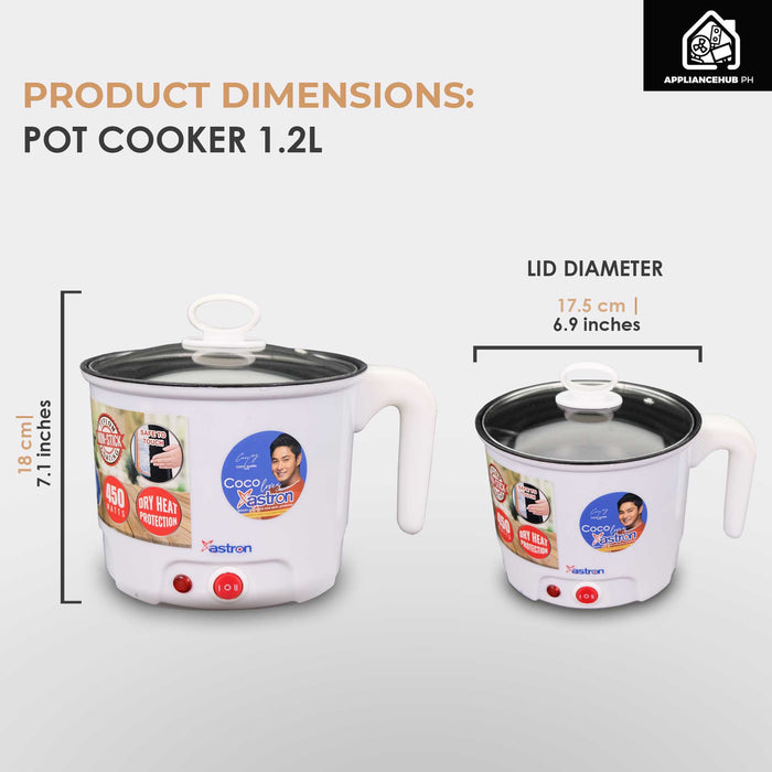 Astron POT COOKER  (White) (1.2L) (450W)  Multi cooker  Electric cooker  Electric pot  non-stick teflon coating