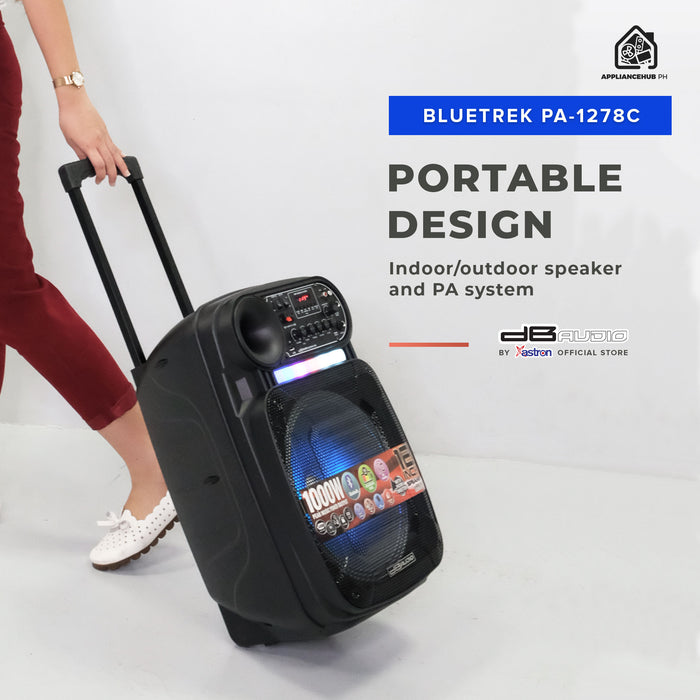 DB Audio by Astron BLUETREK PA-1278C Portable Mobile Trolley Bluetooth Speaker (1000W) (12" Woofer)(1 FREE Mic)  Outdoor Speaker  Karaoke