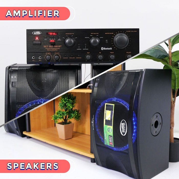 DB Audio SET-502-100BT 3 way loud speaker with amplifier | 1000 x 2 watts | 10" woofer | Bluetooth