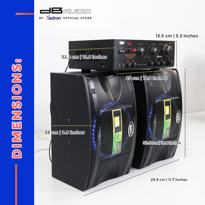 DB Audio SET-502-100BT 3 way loud speaker with amplifier | 1000 x 2 watts | 10" woofer | Bluetooth