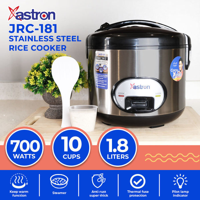 Astron JRC-181 1.8L Stainless Steel Rice Cooker w/ Steamer  10 Cups  700W  6-10 Persons  free paddle  big rice cooker